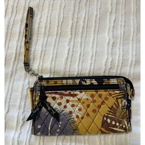 Vera Bradley Wallet Clutch in Retired Boho Pattern “Painted Feathers" zip close
